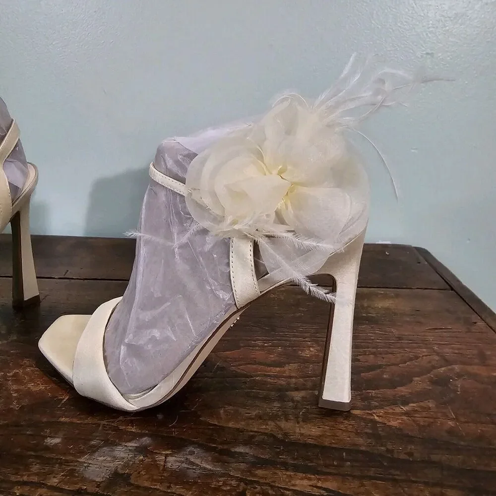 Sam Edelman‎ Leana Flower Strap Heel Pearl Ivory Silk Size 8.5